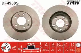 Диск гальмівний MAZDA CX-7(ER)/CX-9(TB) F D=295,7mm 07-15, TRW (DF4958S)