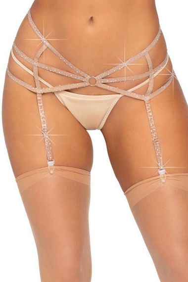 Пояс для панчіх Leg Avenue Rhinestone garterbelt One Size Тілесний