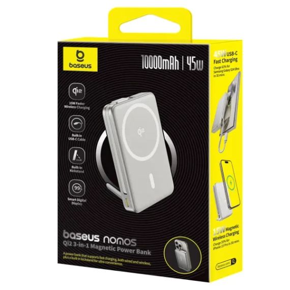 Baseus Nomos Qi2 10000 mAh 45W 2в1 Павербанк з бездротовою швидкою зарядкою QC3.0+PD3.0 | Зображення 1