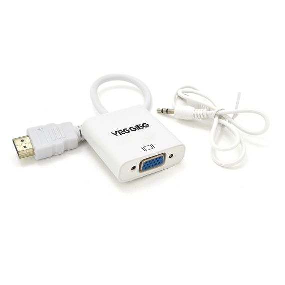 Конвертер VEGGIEG H-V1B HDMI (тато) на VGA (мама) + Audio, 25cm, White, Пакет