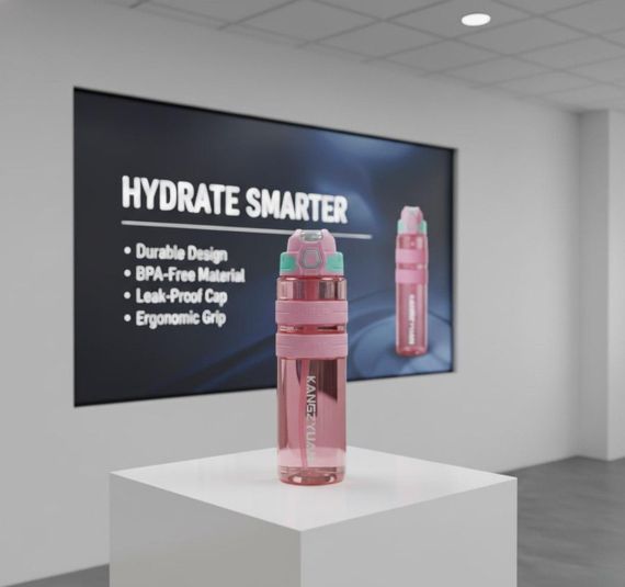 Спортивная бутылка KANGZYUAN 700 мл - Розовая Tritan BPA-free, ударопрочная эко-бутылка с трубочкой и ремешком | Зображення 7