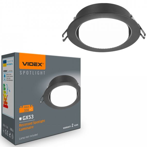 Врізний стельовий світильник VIDEX GX53, алюміній, чорний, IP20, макс. 30W (VL-SPF27R-B) | Зображення 2