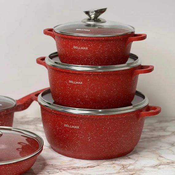 Набір посуду з гранітним антипригарним покриттям BellMax BM-305 з 12 предметів червоний | Зображення 3