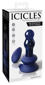 Анальна пробка Pipedream Icicles з вібрацією та пультом, синя Sex Aura
