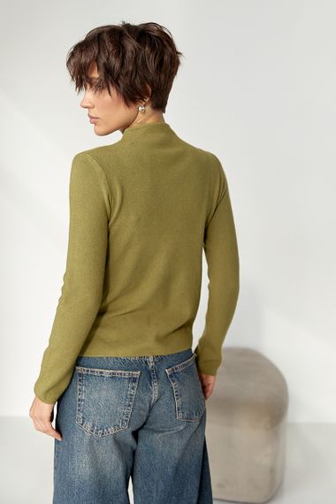 Однотонний жіночий гольф з горловиною-стійкою - хакі цвет, ONE SIZE (є розміри) | Зображення 1