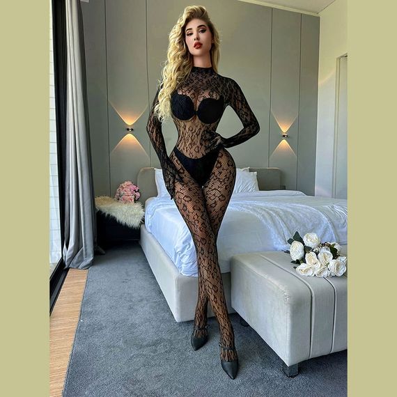 БодіСтокінг (Боді комбінезон Сітка) Babydoll 46 Чорний w636 | Зображення 6