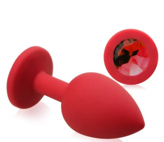 Анальна пробка Red Silicone, Ruby з кристалом, розмір M Sex Aura