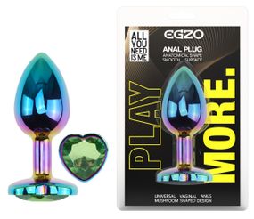 Анальная пробка с кристаллом EGZO - Multicolor Heart Plug Green size S Sex Aura