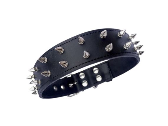 Шкіряний нашийник для собак "Double Spike" з шипами чорний