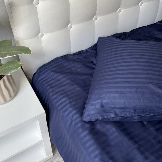 Комплект постільної білизни Stripe Sense Dark Blue сатин-страйп SoundSleep темно-синій сімейний | Зображення 5