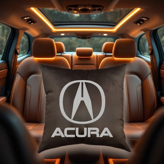 Авто Подушка c вышивкой логотипа марки Акура Acura коричневый автомобилисту 00454