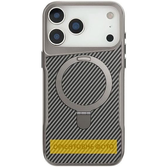 TPU+PC чохол Metal Buttons with Magnetic Fit Carbon Ring для Apple iPhone 17 Air (6.5") Сірий