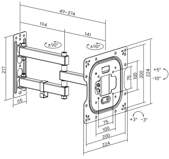 Кронштейн для ТВ AGN AGN43-222P з поворотом/два коліна/23"-43"/30 кг/max.VESA 200x200/Black | Зображення 9