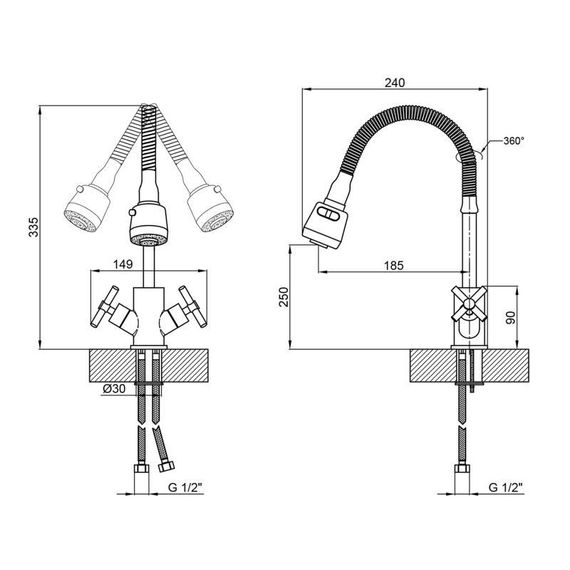 Смеситель для кухни Lidz Wind 013F4 двухвентильный с гибким изливом LDWIN013F4NKS43391 Nickel | Зображення 1