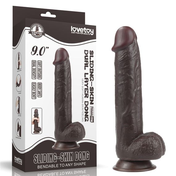 Фалоімітатор - Sliding-Skin Dual Layer Dong 9" Black Sex Aura