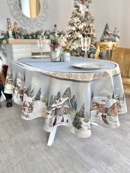 Скатертина гобеленова овальна OVAL723 Різдво в Карпатах Limaso, 160x220, Овальна, Новорічний, Золотий люрекс, 70% поліестер, 23% бавовна, 3% акрил, 4% металеве волокно, Гобелен | Зображення 6
