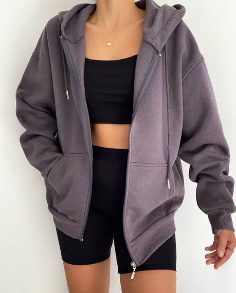 Жіноче зип-худі оверсайз на блискавці тепле на флісі з капюшоном розмір 48/52 колір графіт GF052