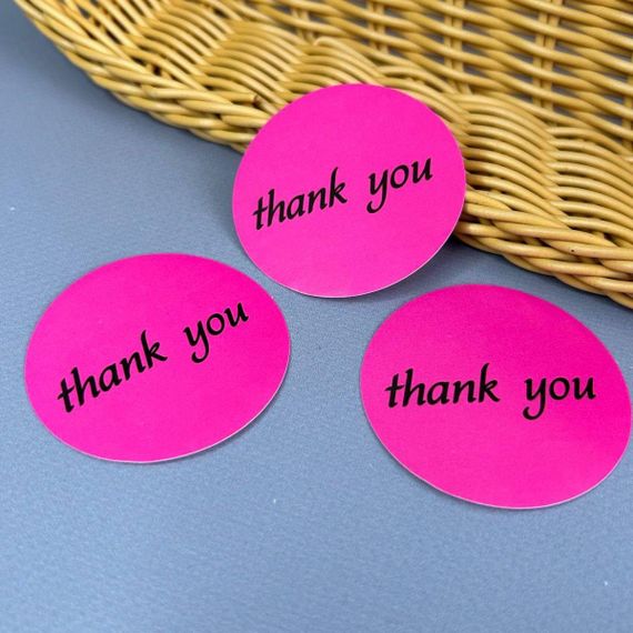 Бірка наклейка Thank you 50 мм - малиновий | Зображення 1