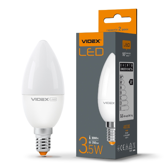 Лампа LED C37e 3,5W E14 3000K 220V Videx