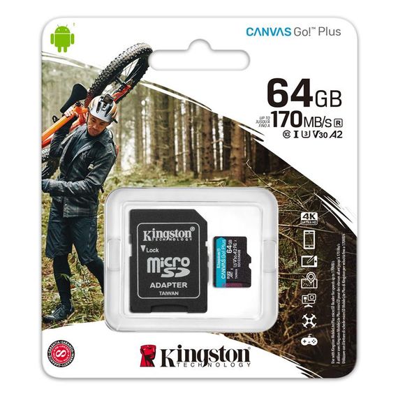 Карта памяти Kingston 64GB microSDXC C10 UHS-I U3 A2 R170/W70MB/s + SD адаптер (SDCG3/64GB) | Зображення 2