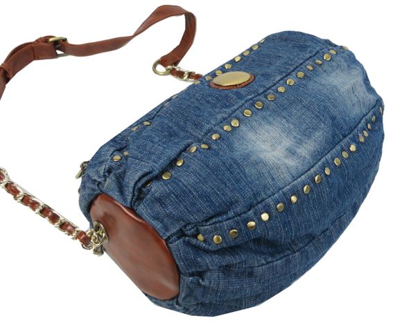 Уцінка! Циліндрична жіноча джинсова сумка Fashion jeans bag синя | Зображення 4