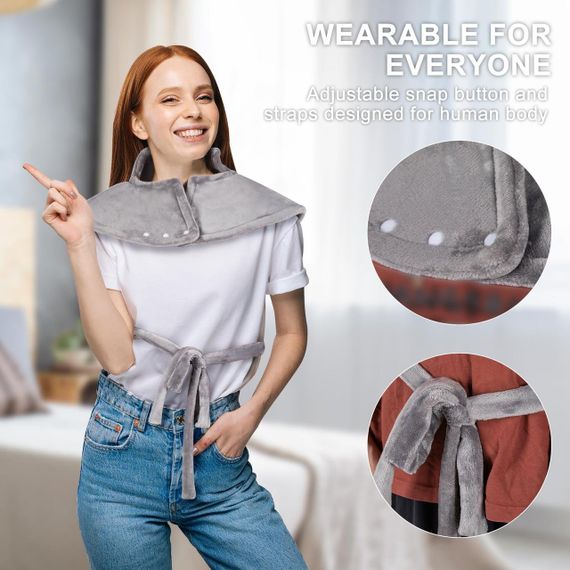 Електрогрілка NALONE для шиї, плечей і спини, велика, 25"x39", 63x100 см, 6 рівнів нагріву, автоматичне вимкнення, сіра | Зображення 1