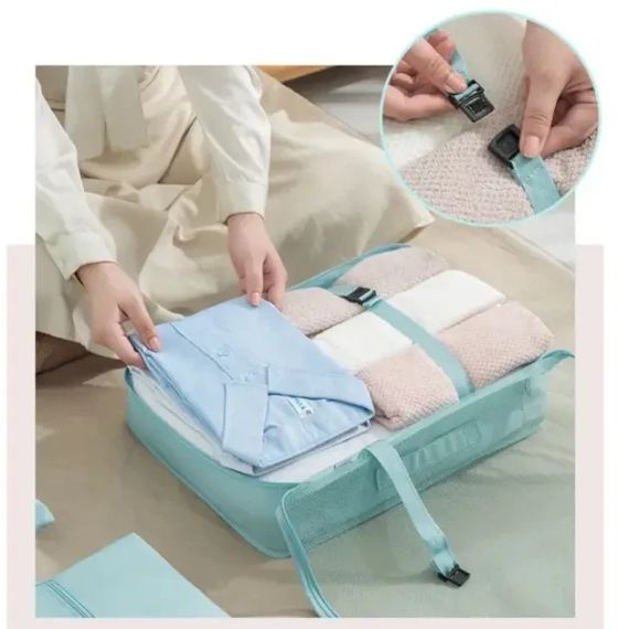 Дорожній органайзер 7в1 Набір органайзерів для одягу, взуття та аксесуарів для подорожей Бежевий | Зображення 3