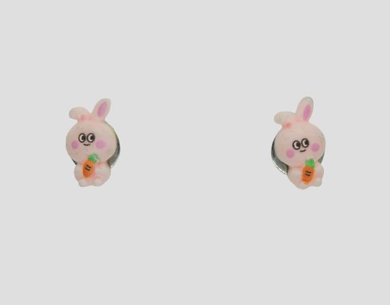 Детские сережки Сережки гвоздики пусеты Liresmina Jewelry розовые зайки 0.8 см