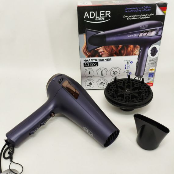 Фен для укладки локонов Adler AD 2273 2400Вт, Фен с режимом ионизации Мощный для волос KE-28 | Зображення 2