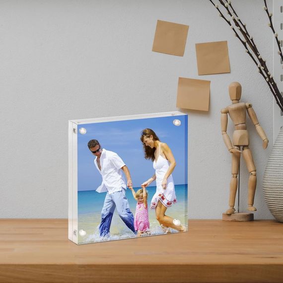 Фоторамка Акрилова AMEITECH, 10 x 10 см, прозора двостороння блокова акрилова фоторамка, безрамна магн | Зображення 5