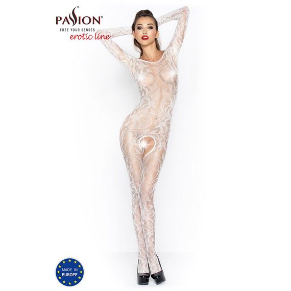 Бодістокінг Passion BS042 white, комбінезон, довгий рукав, закрите плече | Зображення 2