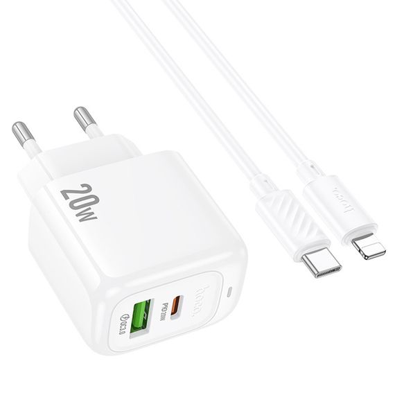 МЗП Hoco CS54A Surplus PD20W+QC3.0 (1USB-A/1C) + кабель Type-C to Lightning White | Зображення 2