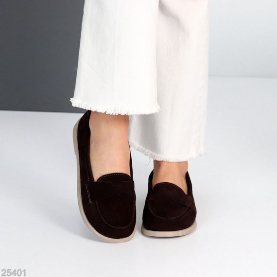 Зручні туфлі лофери натуральна замша колір Шоколад | Зображення 6