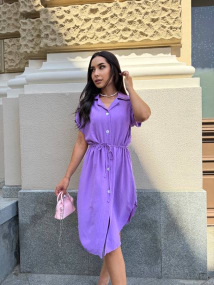 Женское летнее платье-рубашка с короткими рукавами на пуговицах турецкий лен-жатка adl773 цвет сиреневый, размер 42/44 | Зображення 3