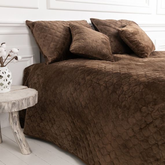 Покривало полуторне ТЕП Velour Ромб круглий 4-00515-22403 150х210 см коричневе
