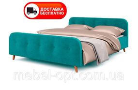 Ліжко двоспальне Skandi 140x200 см колір Бірюзовий (морська хвиля) тканина рогожка, в скандинавському стилі