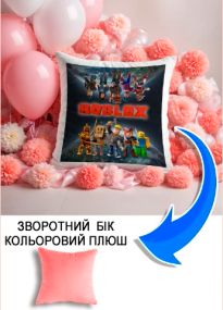 Подушка плюшева Мерч Крафт Дизайн з принтом roblox 02 рожевий плюш квадратна 33х33 см