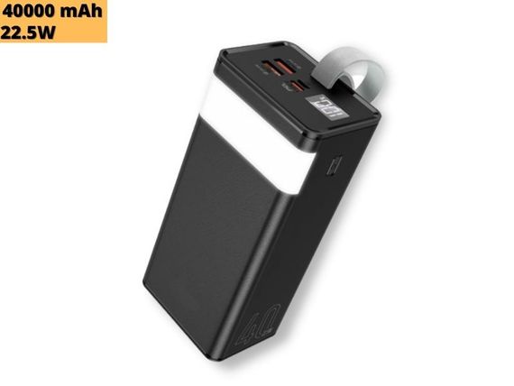 Повербанк зовнішній акумулятор XPRO PR130 40000mAh 22.5W з індикацією зарядки та ліхтариком чорний (24140-01) | Зображення 1