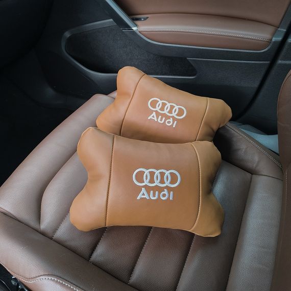 Набір із двох подушок на підголівник Audi, з натуральної коричневої шкіри, Подарунок чоловікові водієві | Зображення 9