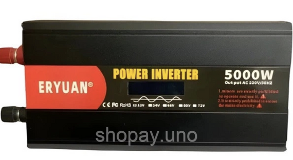 Преобразователь напряжения Eryuan 12V → 220V 5000W с LCD и вольтметром ∙ Инвертор 12-220 чистый синус Eryuan 5000 Вт | Зображення 1