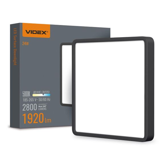 Світлодіодний світильник накладний квадрат VIDEX 24W 5000K Black