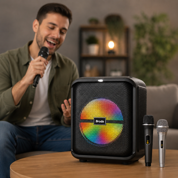 Колонка BTS-1740 Bluetooth / Акустика + 1 проводной, 1 беспроводной микрофон / Колонка с LED-подсветкой | Зображення 1