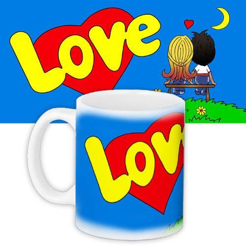 Кружка с принтом Love is... синяя 330 мл (KR_L021)