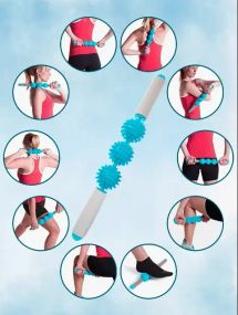 Ролик масажний для йоги масажер для спини валик для фітнесу Massage stick AND 5284 (Кульки 3 шт)