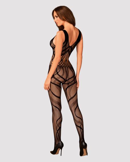Сітчастий бодістокінг з вирізами та малюнком Obsessive Bodystocking G328 , чорний, комбінезон, S/M/L | Зображення 3