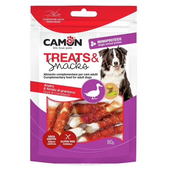 Лакомство для собак мясное Camon косточки из кукурузного крахмала с уткой, 80 гр, 8 см