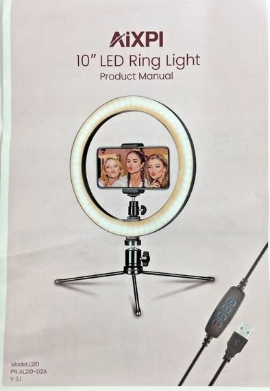 Кольцевая LED-свет кольцевая лампа AIXPI 10" на штативе для стола.