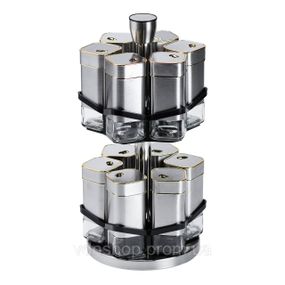 Набір для спецій на підставці 12 баночок по 120 мл, хром із золотом HP1321