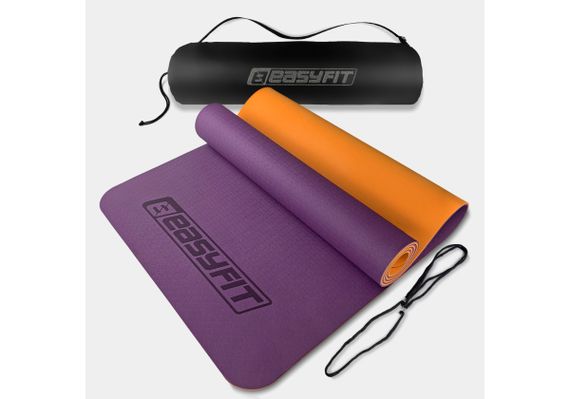 Килимок для йоги та фітнесу EasyFit TPE+TC 6 мм двошаровий + Чохол фіолетовий з помаранчевим (EF-1924s-VO)