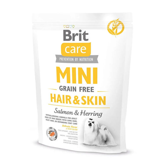 Сухой корм Brit Care Mini GF Hair & Skin для собак миниатюрных пород, доп. уход за шерстью, лосось 400г